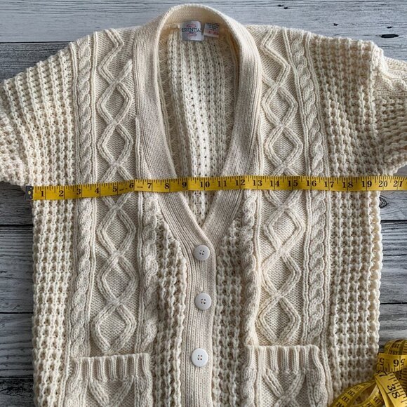 Vintage V-Neck Button Front Chunky Knit Fisherman Cardigan Sweater - Picture 9 of 13